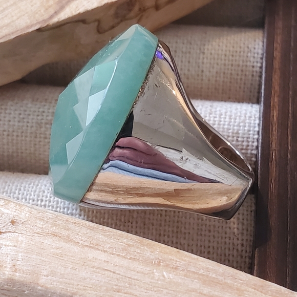 Huge Vintage Sterling Aventurine Stone Ring - Picture 8 of 11